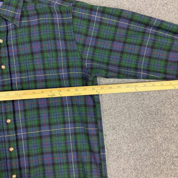 90s early 2000s Pendleton green plaid wool casual button-down shirt men’s M - Picture 7 of 14